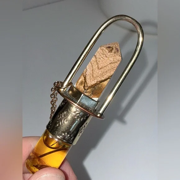 NWOT - Handmade Brass Essential Oil Rollerball Necklace with Ocean Jasper Stone - Picture 4 of 11